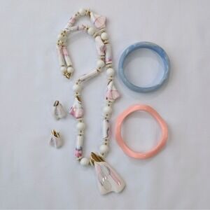Vintage Pastel Jewelry Set Retro Pink Blue White Gold LT131